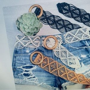 Woven belts- one size fits all cream-distressed dark midnight blue, rust New